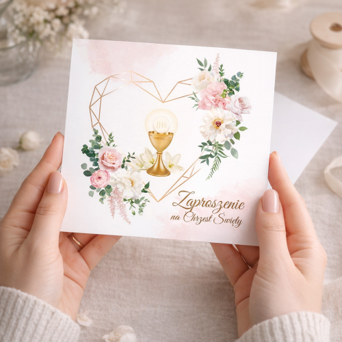 Zaproszenie na Chrzest Święty z różami – elegancka wizualizacja