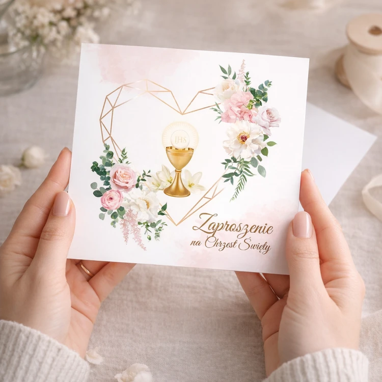 Zaproszenie na Chrzest Święty z różami – elegancka wizualizacja