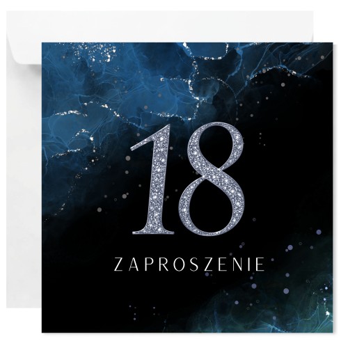 Zaproszenie na 18 urodziny Granat Czerń ze srebrną cyfrą 18