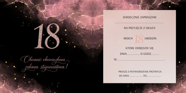 Zaproszenie na 18 urodziny Granat Róż – wnętrze zaproszenia