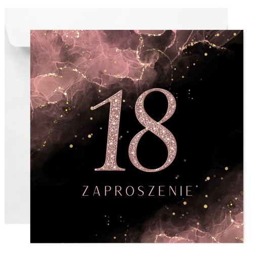 Zaproszenie na 18 urodziny Granat Róż z błyszczącą cyfrą 18