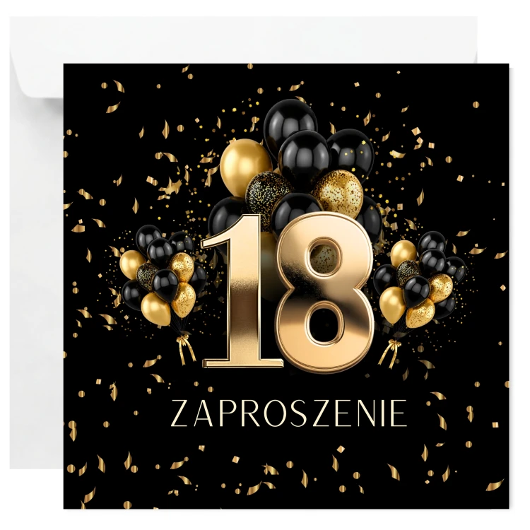 Zaproszenie na 18 urodziny Złote Balony z cyfrą 18