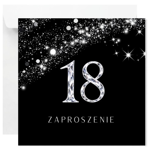 Zaproszenie na 18 urodziny Srebrny Pył ze srebrną cyfrą 18