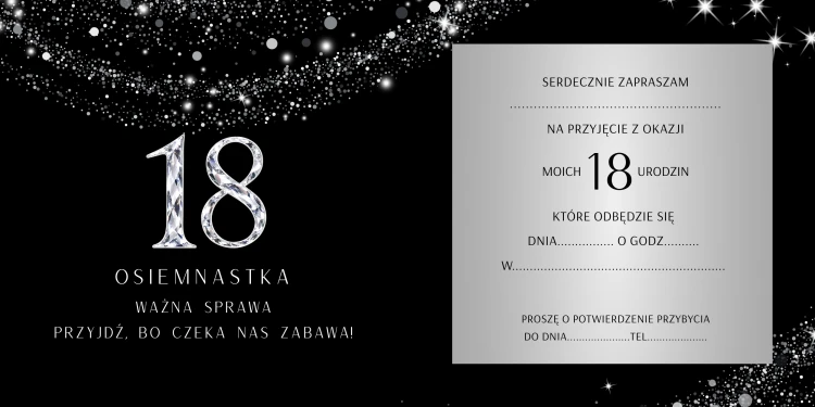 Zaproszenie na 18 urodziny Srebrny Pył – wnętrze zaproszenia