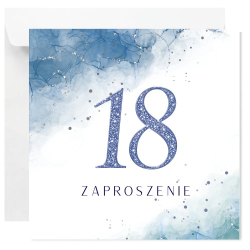 Zaproszenie na 18 urodziny Niebieskie z błyszczącą cyfrą 18