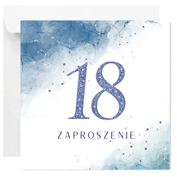 Zaproszenie na 18 urodziny Niebieskie z błyszczącą cyfrą 18