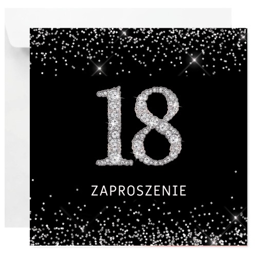 Zaproszenie na 18 urodziny Srebro ze srebrną cyfrą 18