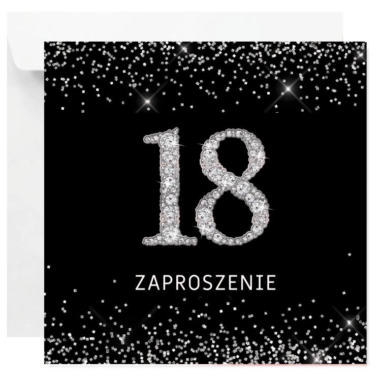 Zaproszenie na 18 urodziny Srebro ze srebrną cyfrą 18