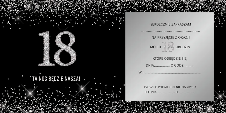 Zaproszenie na 18 urodziny Srebro – wnętrze zaproszenia