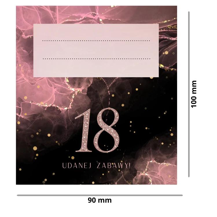 Winietka na 18 urodziny Róż Czerń – wymiary 9 × 5 cm