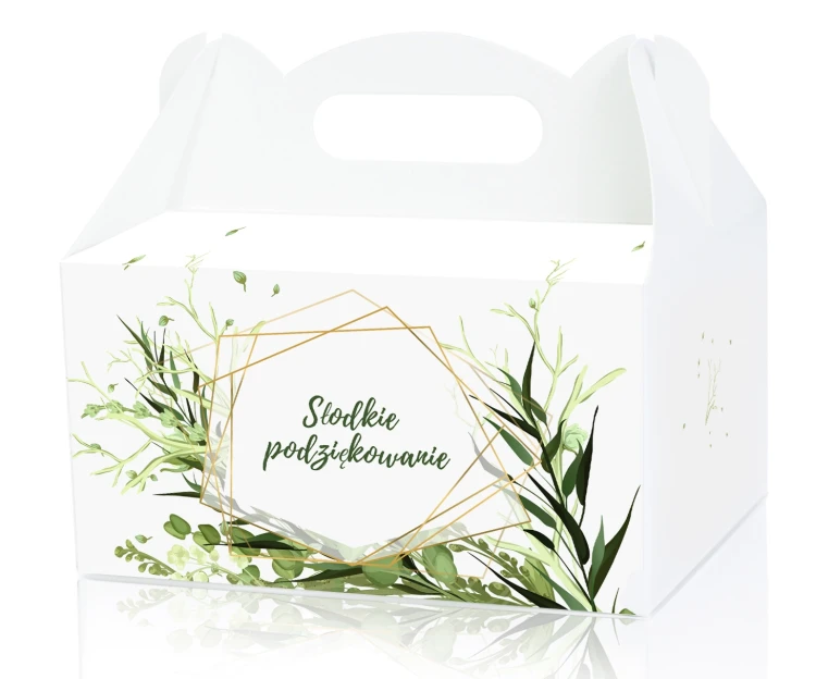 Pudełko na ciasto PREMIUM Zielona Geometria z uchwytem – podziękowanie dla gości