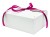 Białe pudełko na ciasto PREMIUM 19 × 14 × 8 cm z różową wstążką