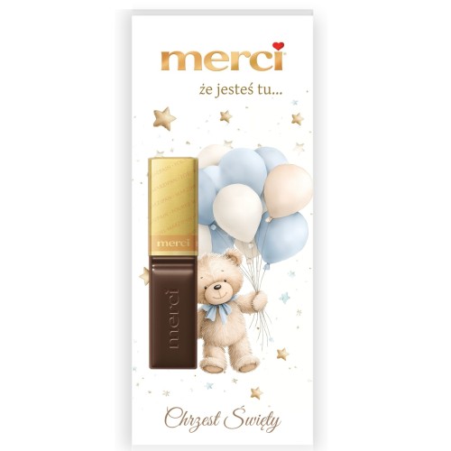 Podziękowanie na Chrzest Merci – Misio Błękit z balonami