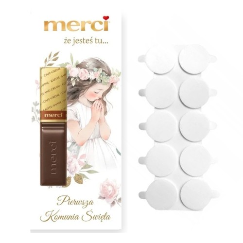 Podziękowanie komunijne Merci Dziewczynka z brokatem – papier 350 g i klej