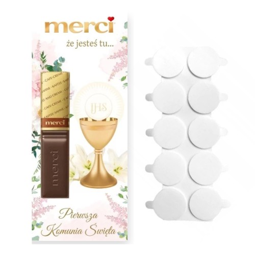 Podziękowanie komunijne Merci Róż – papier 350 g i klej