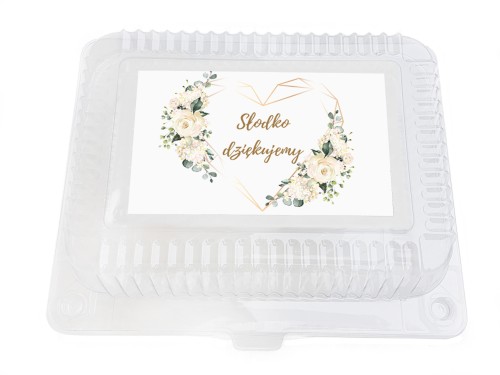 Plastikowe pudełko na ciasto Cream – kremowe róże i złote serce