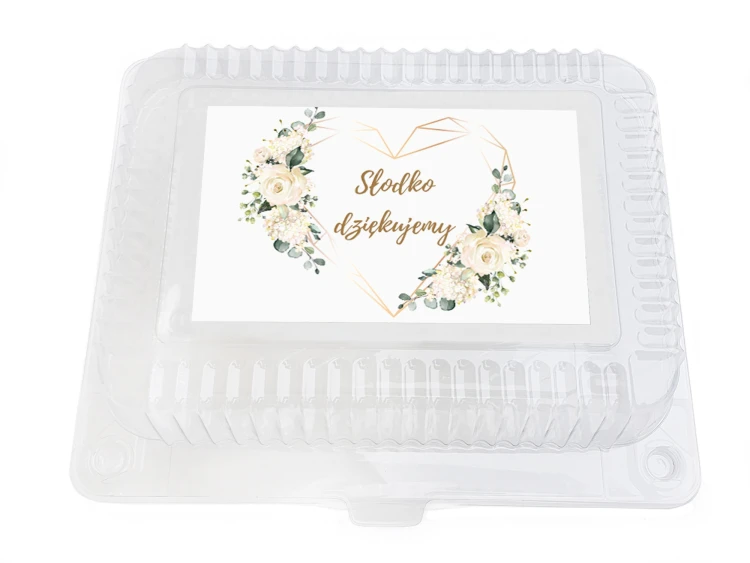 Plastikowe pudełko na ciasto Cream – kremowe róże i złote serce