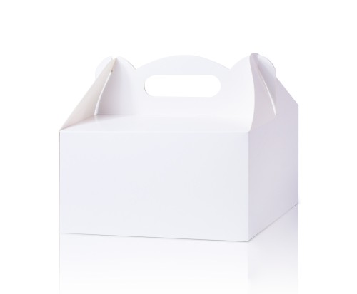 Białe pudełko na ciasto PREMIUM z uchwytem 17 × 14 × 9 cm – uniwersalne opakowanie